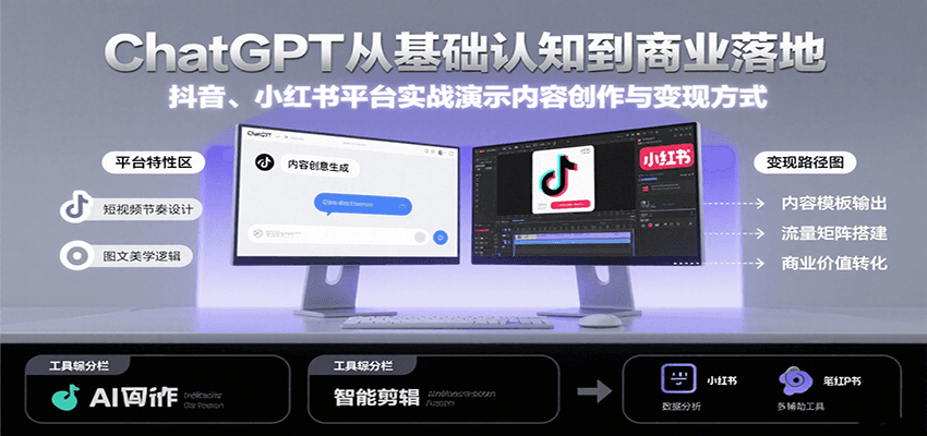 ChatGPT从基础认知到商业落地，实战演示抖音、小红书等平台的内容创作与变现-星云网创