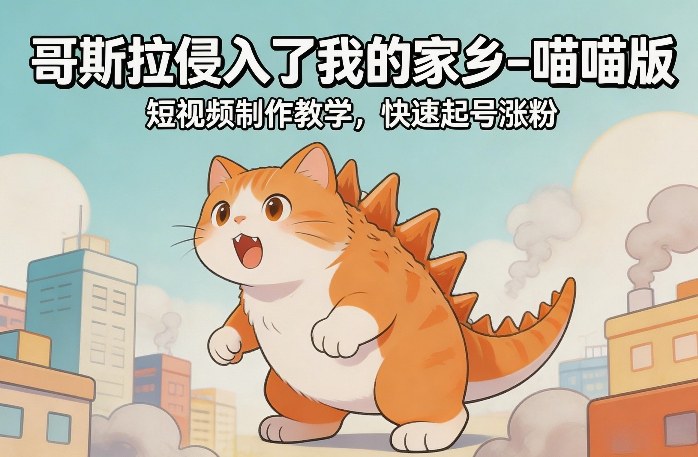 哥斯拉侵入了我的家乡–喵喵版短视频制作教学，快速起号涨粉-星云网创