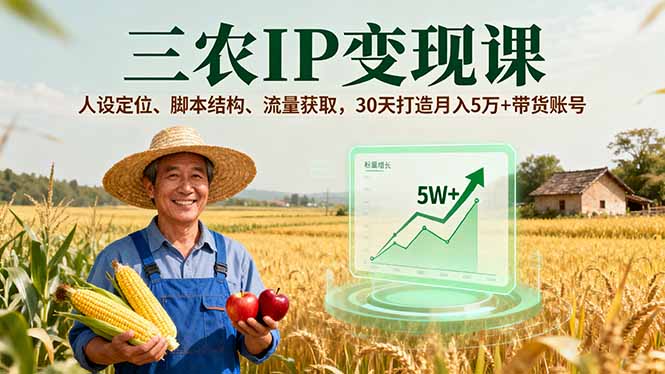 三农IP变现课，人设定位、脚本结构、流量获取，30天打造月入5万+带货账号-云网创