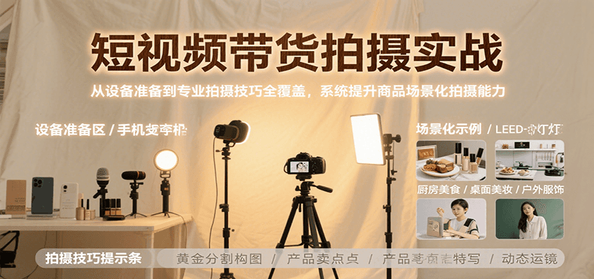 短视频带货拍摄实战，从设备准备到专业拍摄技巧全覆盖，系统提升商品场景化拍摄能力-星云网创