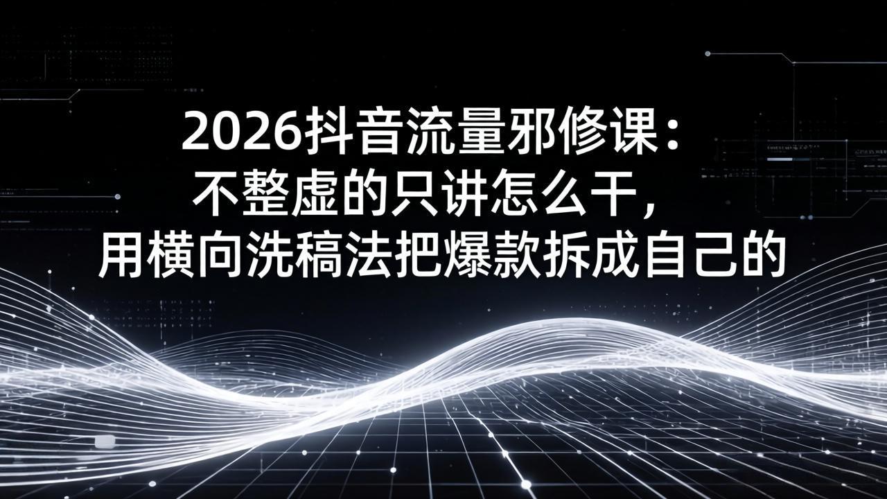 2026抖音流量邪修课：不整虚的只讲怎么干，用横向洗稿法把爆款拆成自己的-星云网创
