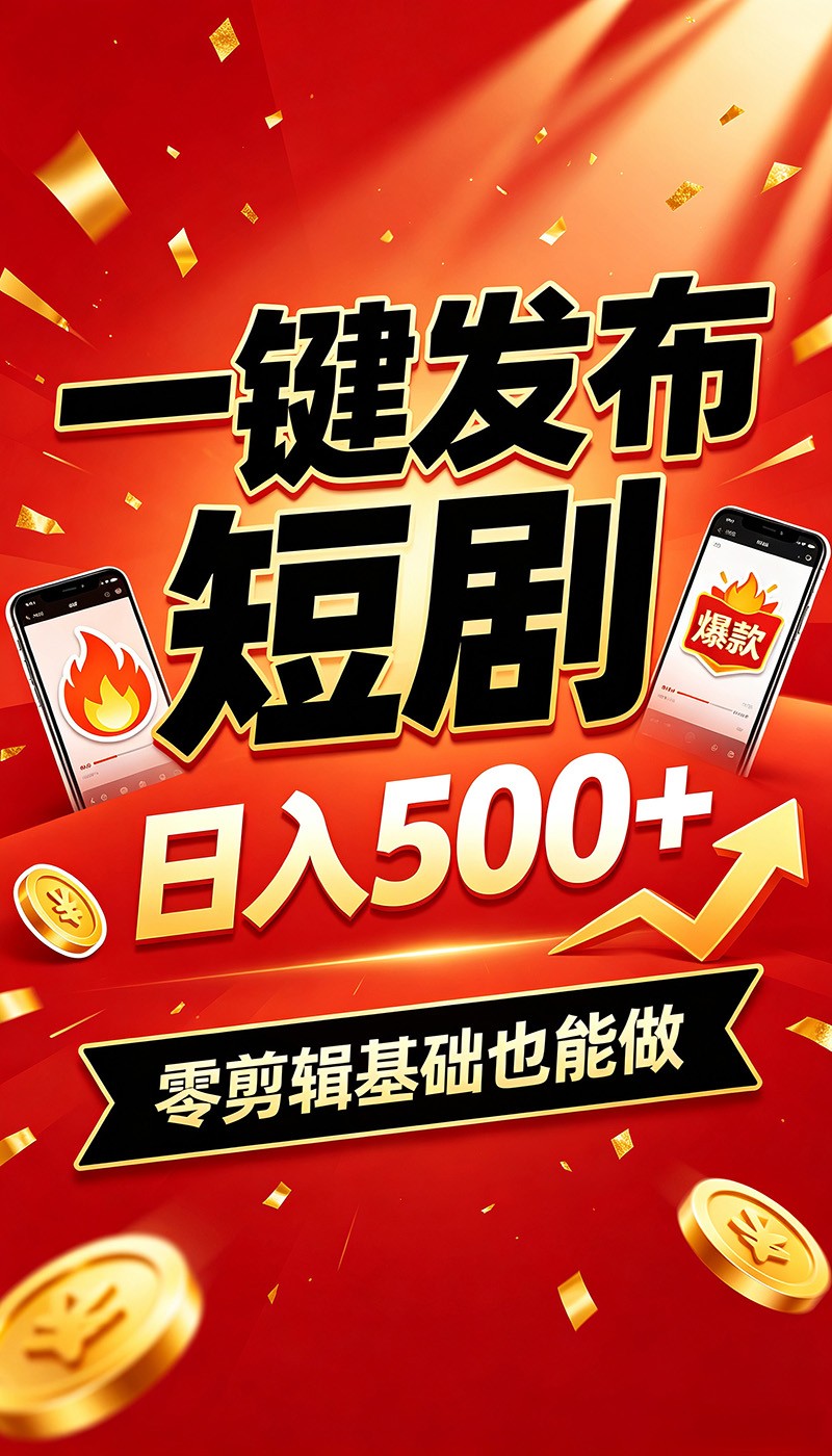 快手短剧一键发布，不用剪辑操作简单，副业日入500+。空闲时间轻松赚收益-星云网创