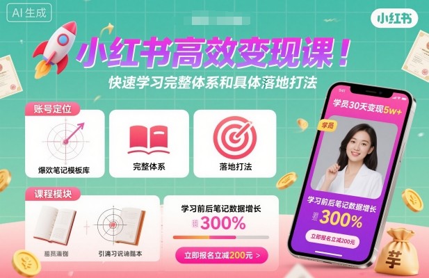 小红书高效变现课，快速学习小红书完整体系和具体落地打法-星云网创