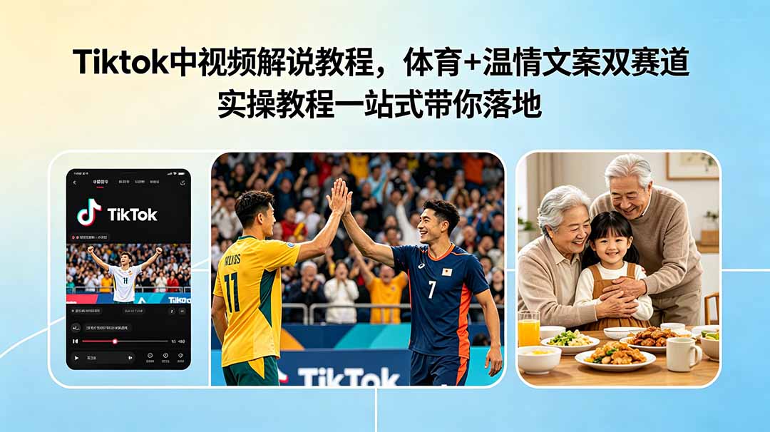 Tiktok中视频解说教程，体育+温情文案双赛道实操教程一站式带你落地-星云网创