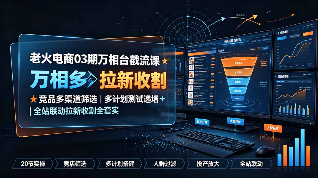 老火电商03期万相台截流课：竞品多渠道筛选｜多计划测试递增｜全站联动拉新收割全套实操教学-星云网创