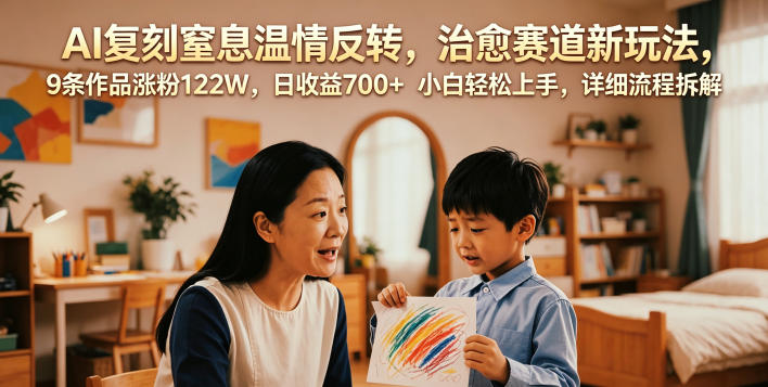 AI复刻窒息温情反转，治愈赛道新玩法，9条作品涨粉122W，日收益700+ 小白轻松上手，详细流程拆解-星云网创