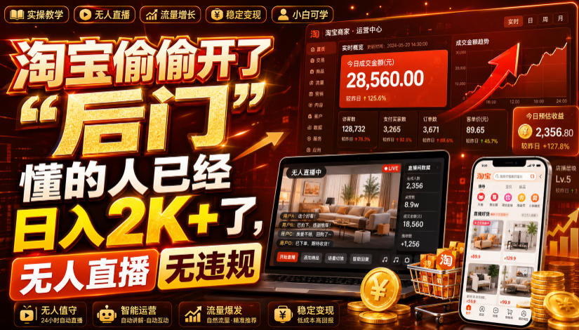 淘宝偷偷开了“后门”，懂的人已经日入2K+了，无人直播无违规，一台电脑=一家24小时营业的线上门店【揭秘】-星云网创