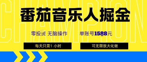 番茄音乐人掘金，单账号最高可撸1k+，可无限矩阵去做，零投入-我要项目网