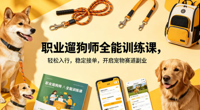 职业遛狗师全能训练课，轻松入行，稳定接单，开启宠物赛道副业-星云网创