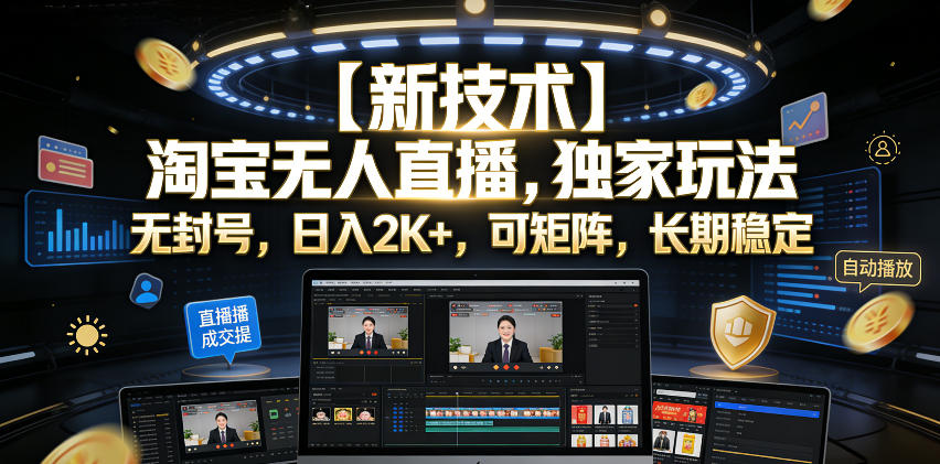 【新技术】淘宝无人直播，独家玩法，无封号，日入2K+，可矩阵，长期稳定【揭秘】-星云网创