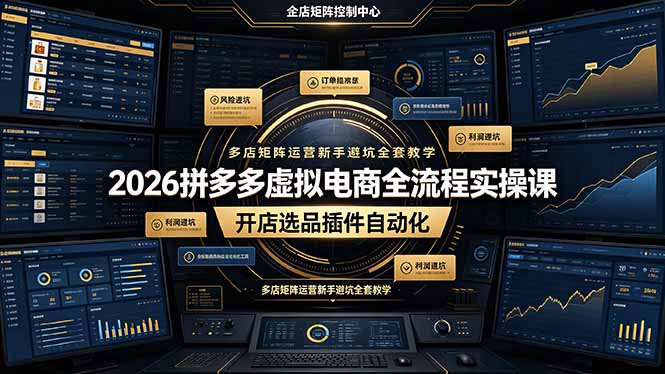2026拼多多虚拟电商全流程实操课，开店选品插件自动化，多店矩阵运营新手避坑全套教学-星云网创