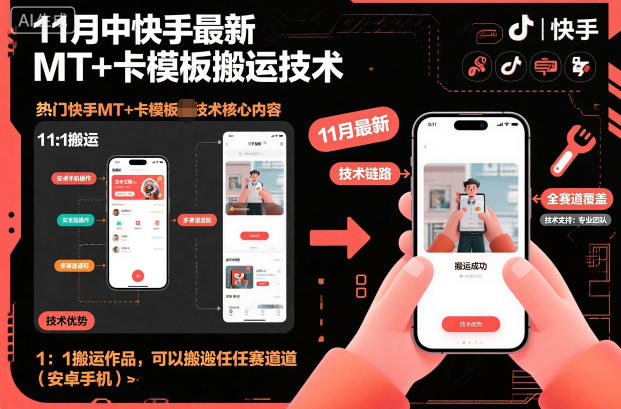 11月中快手最新MT+卡模板搬运技术，1：1搬运作品，可以搬运任何赛道(安卓手机)-星云网创