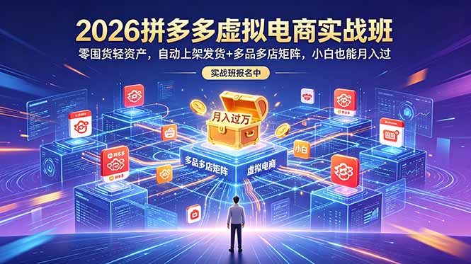 2026拼多多虚拟电商实战班：零囤货轻资产，自动上架发货+多品多店矩阵，小白也能月入过万-星云网创