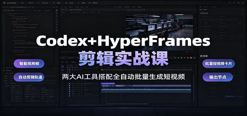 Codex+HyperFrames剪辑实战课：两大AI工具搭配全自动批量生成短视频-星云网创