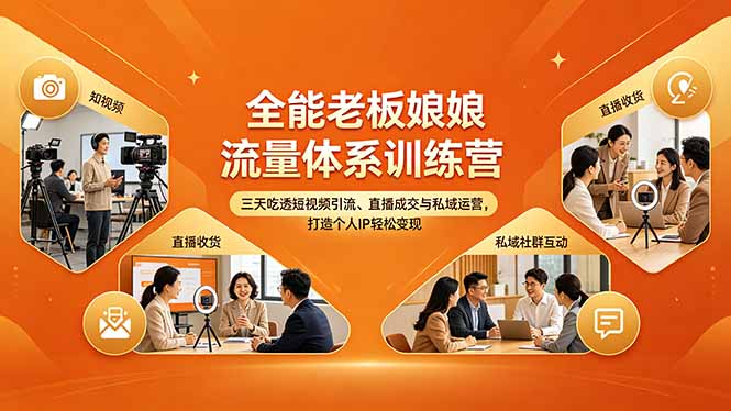 全能老板娘流量体系训练营，三天吃透短视频引流、直播成交与私域运营，打造个人IP轻松变现-星云网创