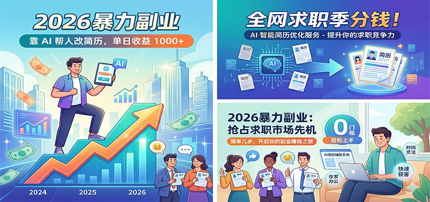 2026暴力副业：靠AI帮人改简历，单日收益1000+，全网求职季分钱-星云网创