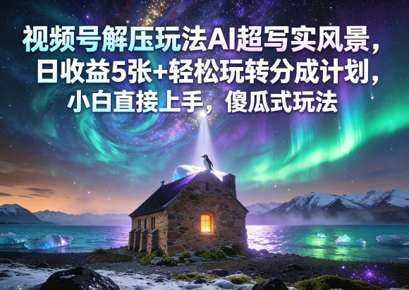 视频号解压玩法AI超写实风景，日收益5张+轻松玩转分成计划，小白直接上手，傻瓜式玩法-星云网创