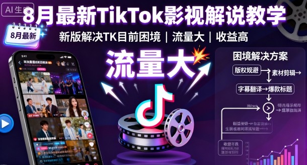 8月最新TikTok影视解说教学，新版解决TK目前困境，流量大，收益高-我要项目网
