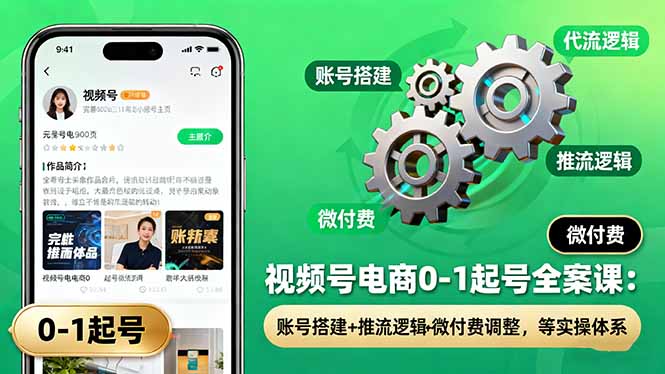 视频号电商0-1起号全案课：账号搭建+推流逻辑+微付费调整，等实操体系-星云网创
