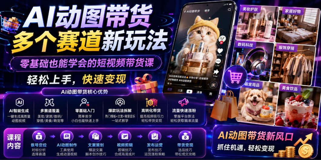 AI动图带货多个赛道新玩法，零基础也能学会的短视频带货课，轻松上手，快速变现-星云网创