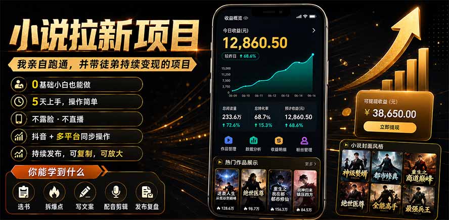 抖音及多平台小说拉新项目：我亲自跑通并持续带徒弟实操｜0基础小白5天上手快速变现-星云网创