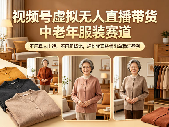 视频号虚拟无人直播带货中老年服装赛道，不用真人出镜、不用租场地，轻松实现持续出单稳定盈利-星云网创