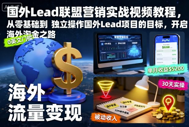 国外Lead联盟营销实战视频教程,从零基础到独立操作国外Lead项目的目标,开启海外淘金之路-我要项目网