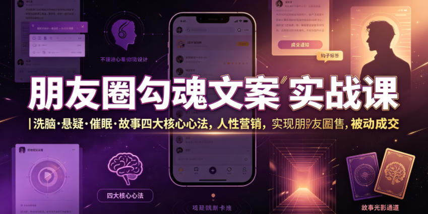 朋友圈勾魂文案实战课｜洗脑·悬疑·催眠·故事四大核心心法，吃透人性营销，实现朋友圈不销而售被动成交-星云网创