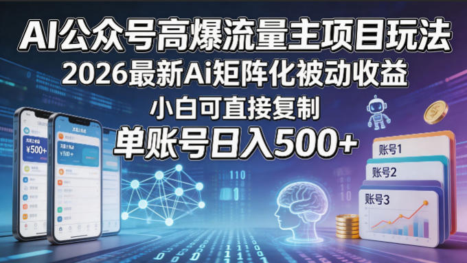 AI公众号高爆流量主项目玩法，2026最新Ai矩阵化被动收益，小白可直接复制，单账号日入500+-星云网创