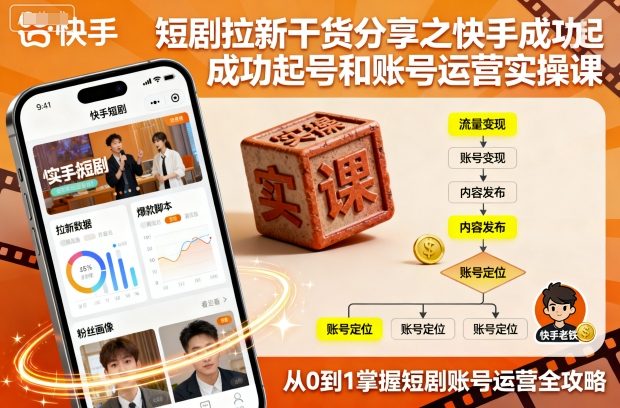 短剧拉新干货分享之快手成功起号和账号运营实操课-我要项目网
