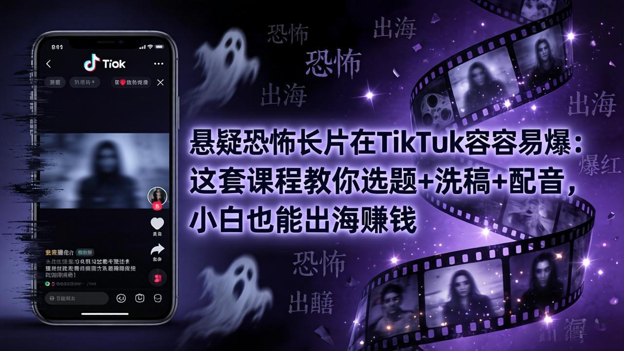 悬疑恐怖长片在TikTok最容易爆：这套课程教你选题+洗稿+配音，小白也能出海赚钱-星云网创