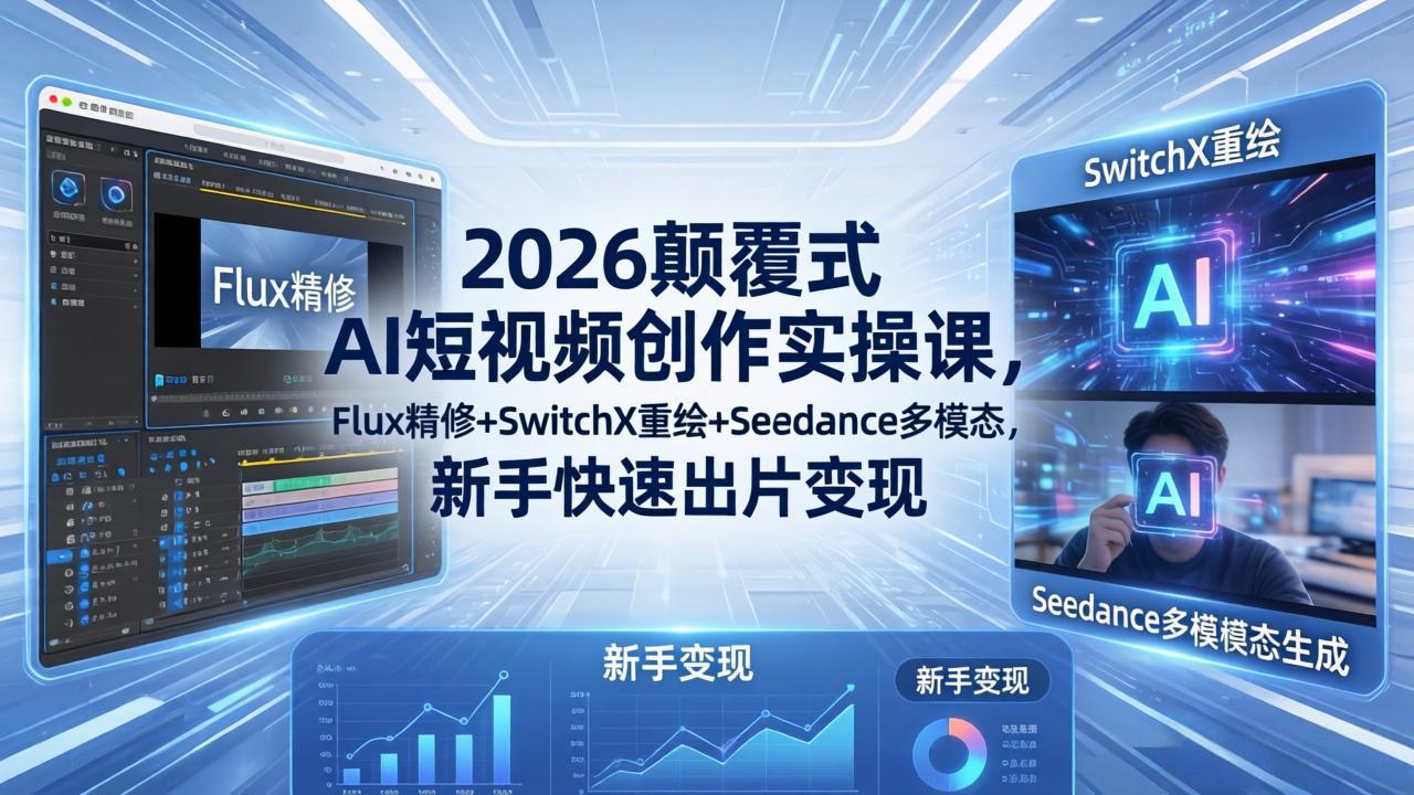 2026颠覆式 AI短视频创作课-5月更新，Flux精修+SwitchX重绘+Seedance多模态，新手快速出片变现-星云网创