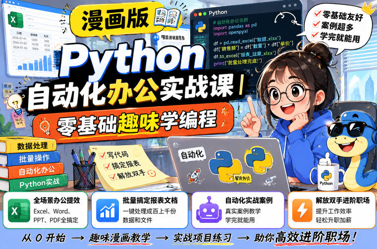 漫画版Python自动化办公实战课｜零基础趣味学编程，全场景办公提效、批量搞定报表文档、解放双手进阶职场-星云网创