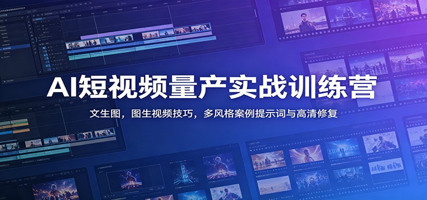 AI短视频量产实战训练营：文生图，图生视频技巧，多风格案例提示词与高清修复-星云网创