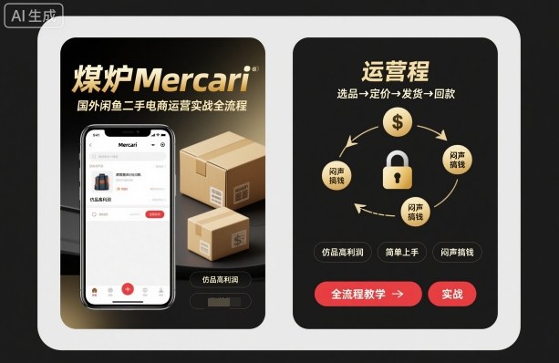 煤炉Mercari国外闲鱼二手电商运营实战全流程，仿品高利润，简单上手，闷声搞钱-星云网创