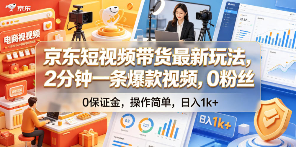 京东短视频带货最新玩法，2分钟一条爆款视频，0粉丝，0保证金，操作简单，日入1k+【揭秘】-星云网创