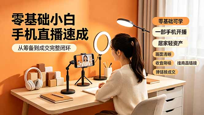 零基础小白手机直播速成，从筹备到成交完整闭环，适配苹果安卓系统，解决杂音卡顿留人难问题-星云网创